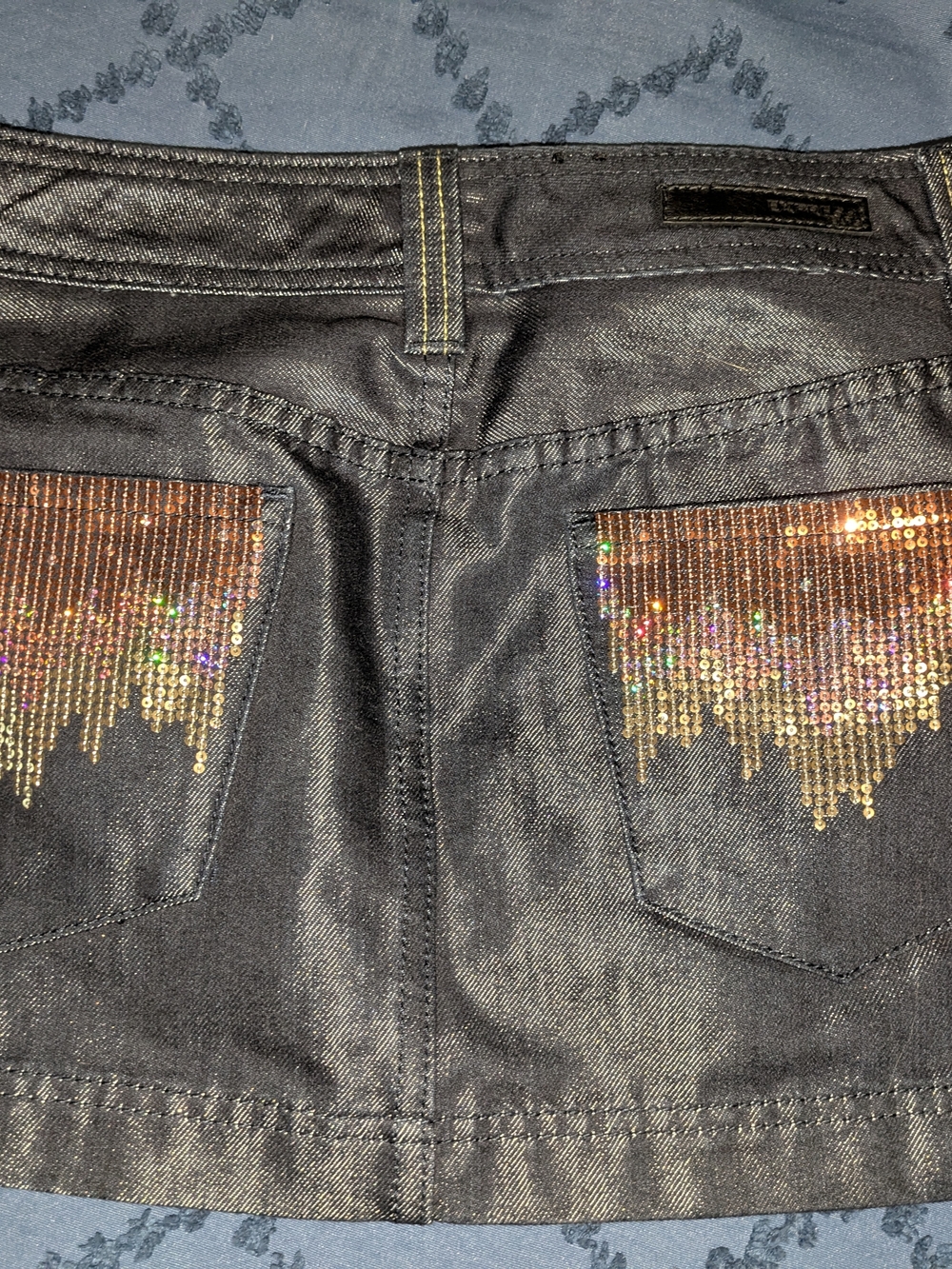 Express Black Mini Skirt with Bronze Sequin Back Pockets